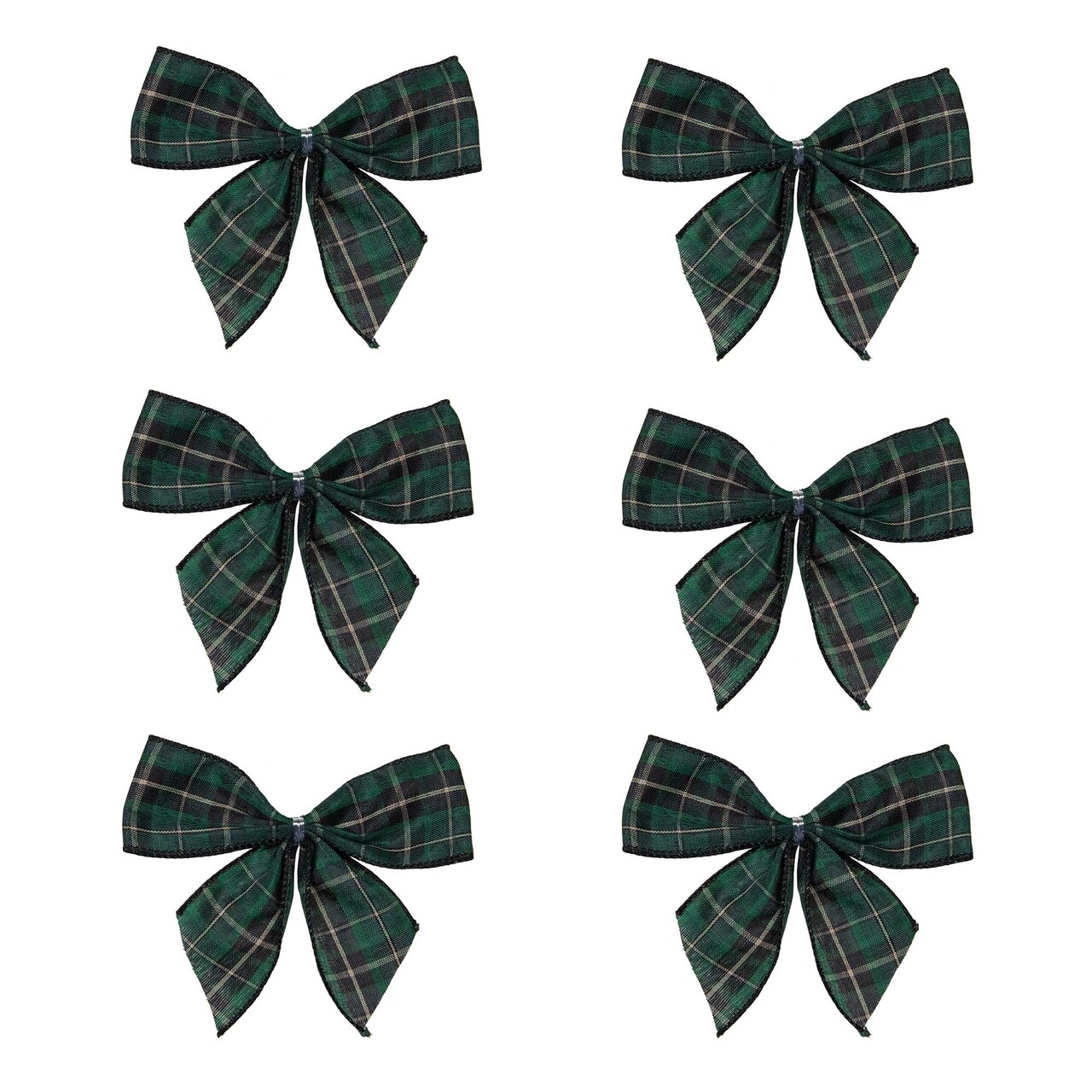 Northlight 2-Loop Christmas Bow Decorations - 5.5" - Green and Black - Pack of 6